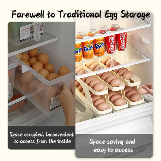 Egg Organizer Automatic Scrolling Egg Rack, Double Layer Egg Storage Tray ( Random Colors )