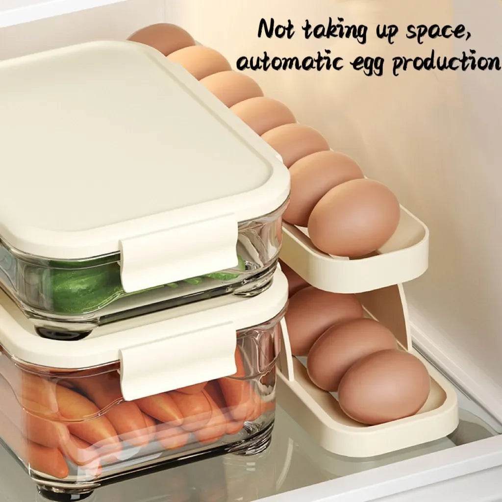 Egg Organizer Automatic Scrolling Egg Rack, Double Layer Egg Storage Tray ( Random Colors )